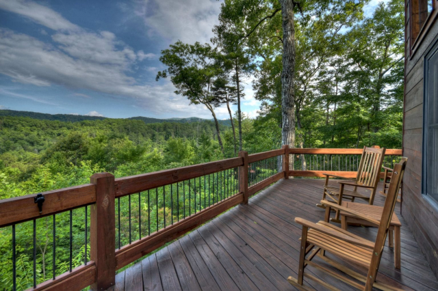 Rocking chairs on the deck overlooking the Blue Ridge mountains