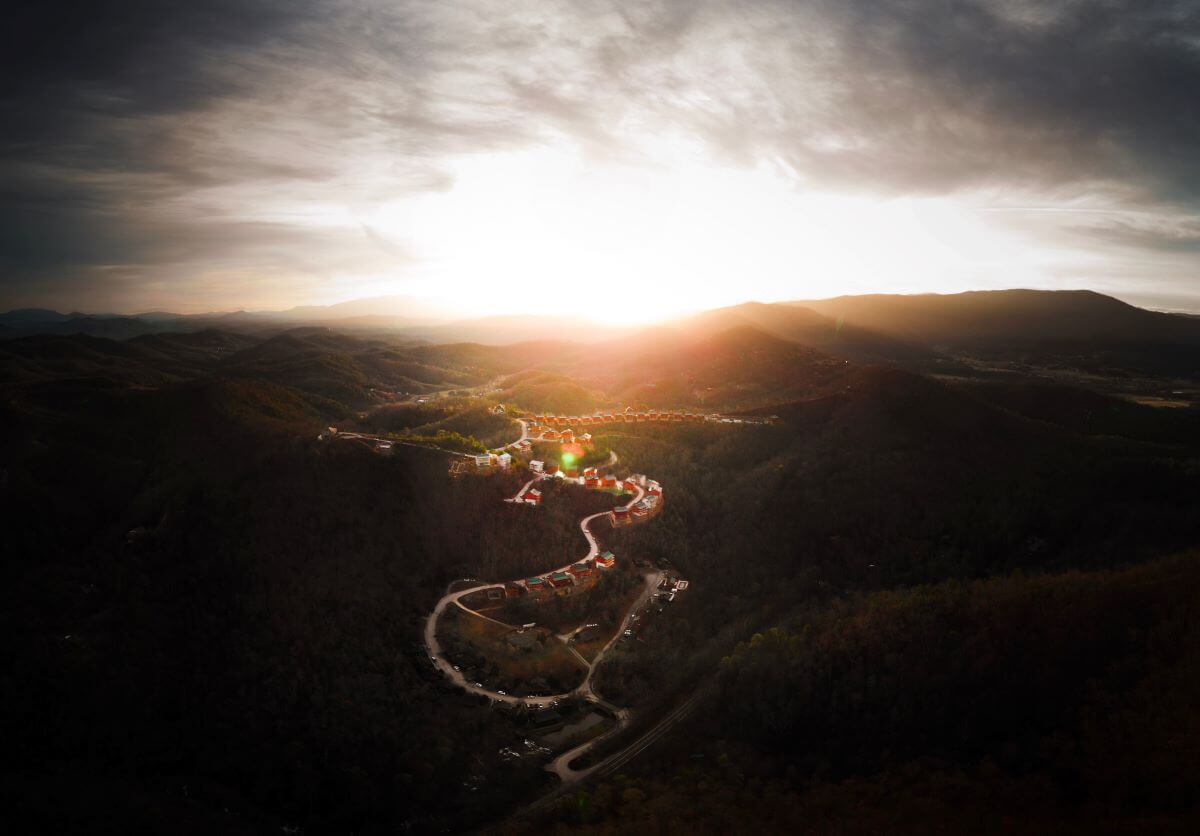 a picture from the mountains looking down on the town of Gatlinburg