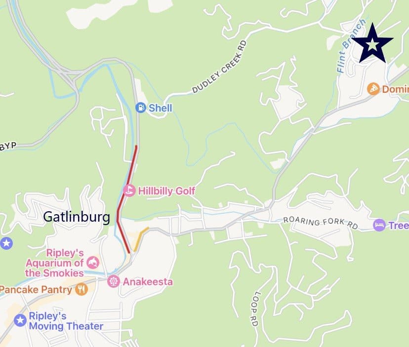 Map of Cypress Lodge location in Gatlinburg, TN