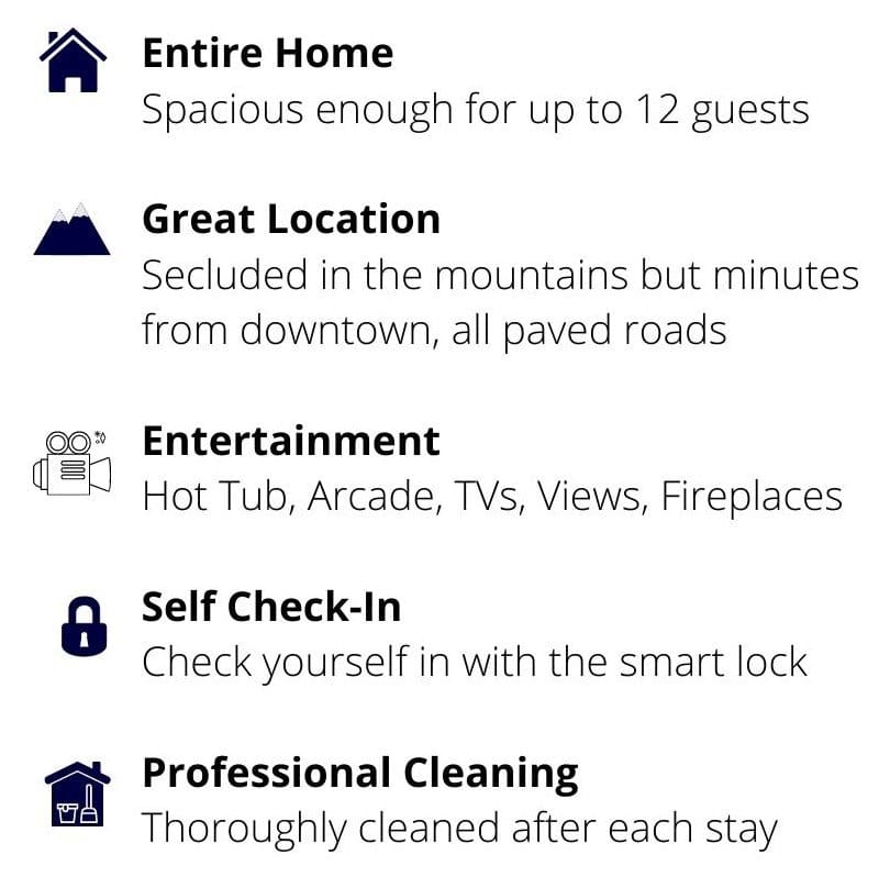 Choctaw Mountain Lodge Amenities - entire cabin, great location, entertainment, self check-in, professional cleaning