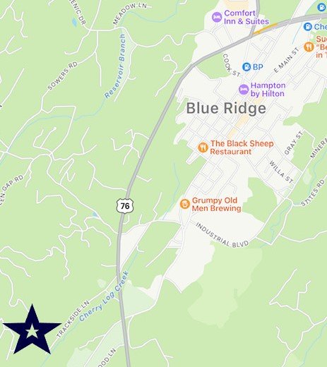 Map with the location of Choctaw Mountain Lodge