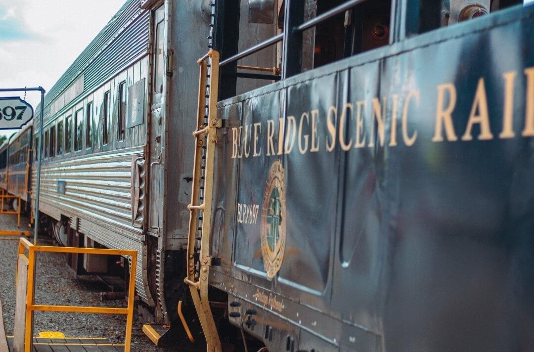 The side of the Blue Ridge Scenic Railway in downtown Blue Ridge, Georgia