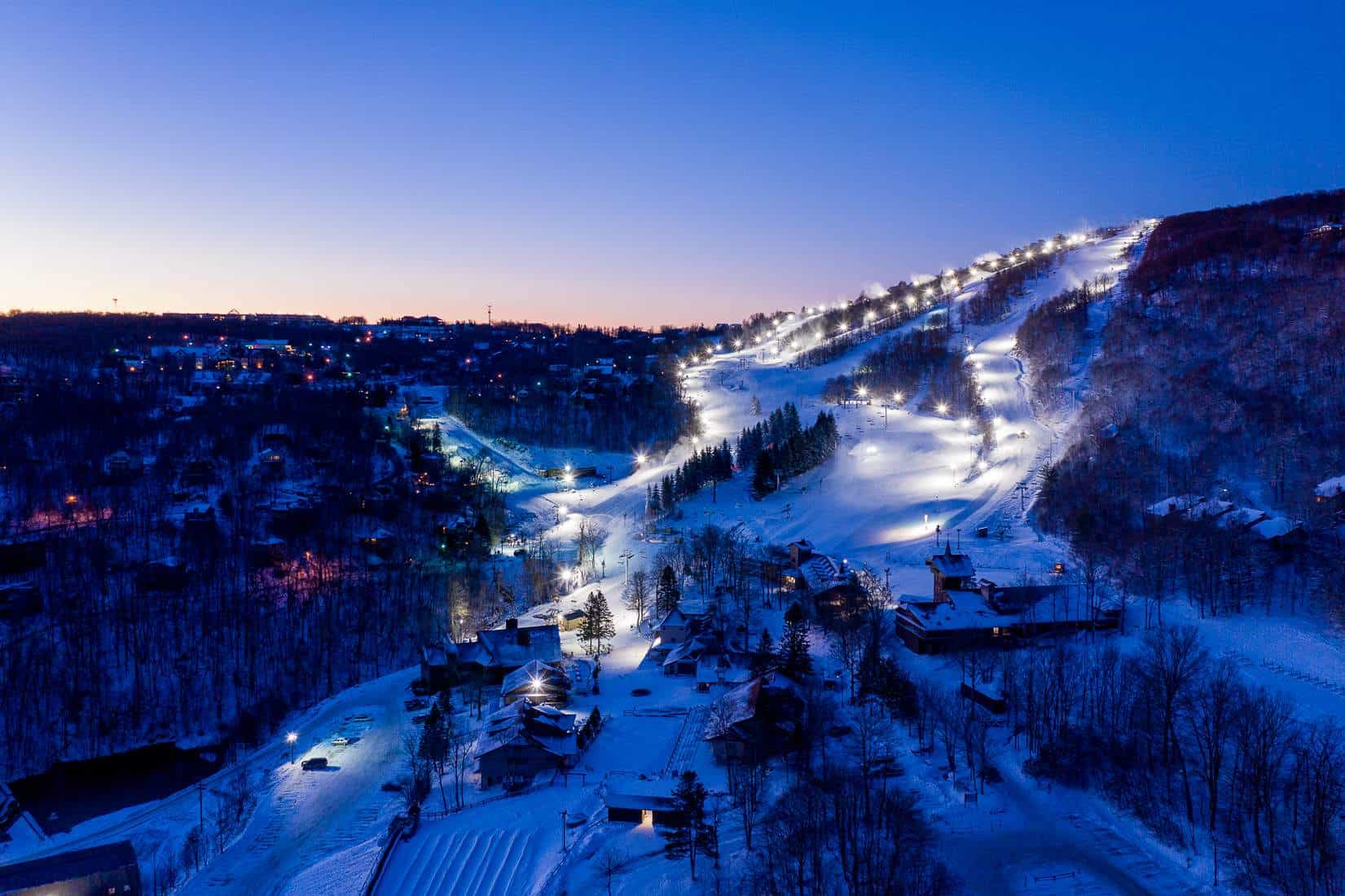 The ski hills on Beech Mountain at night